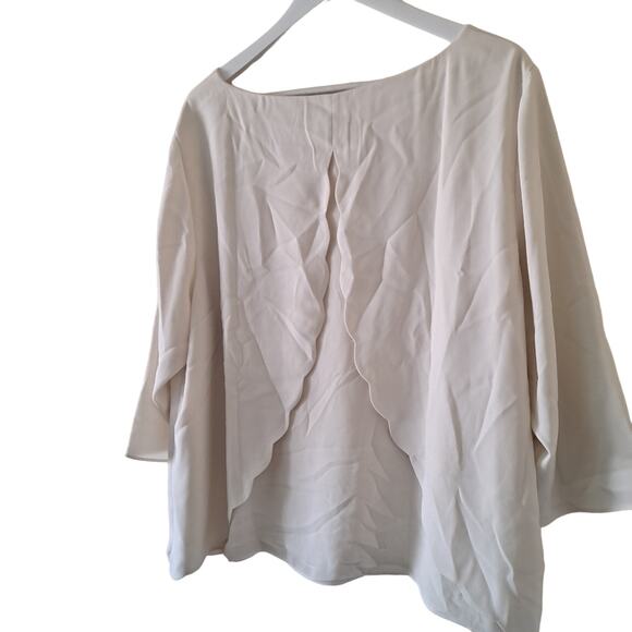 Talbots Blouse Top Ivory Cream Crewneck 3/4 Sleeve Scallop Hem Overlap Polyester - Picture 1 of 8